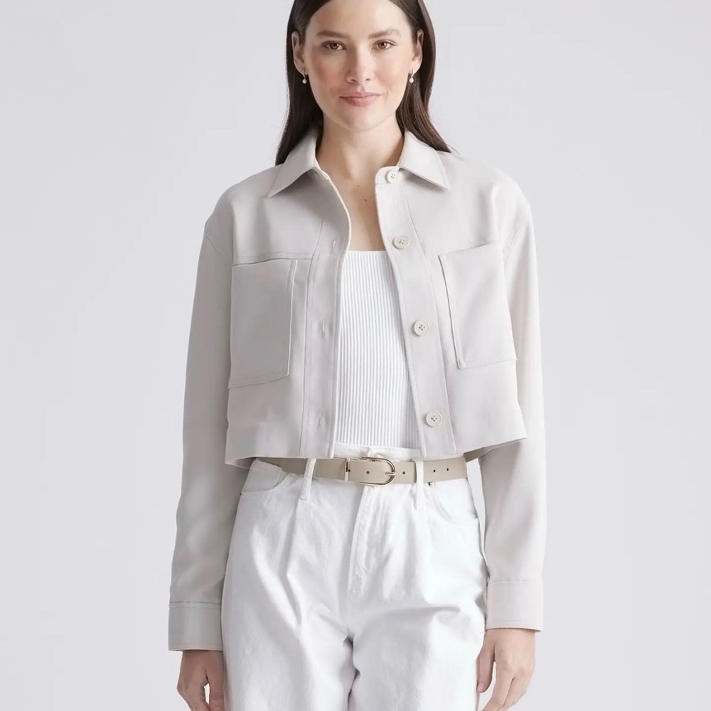 Quince Women's Stretch Crepe Cropped Jacket Sand Size Small